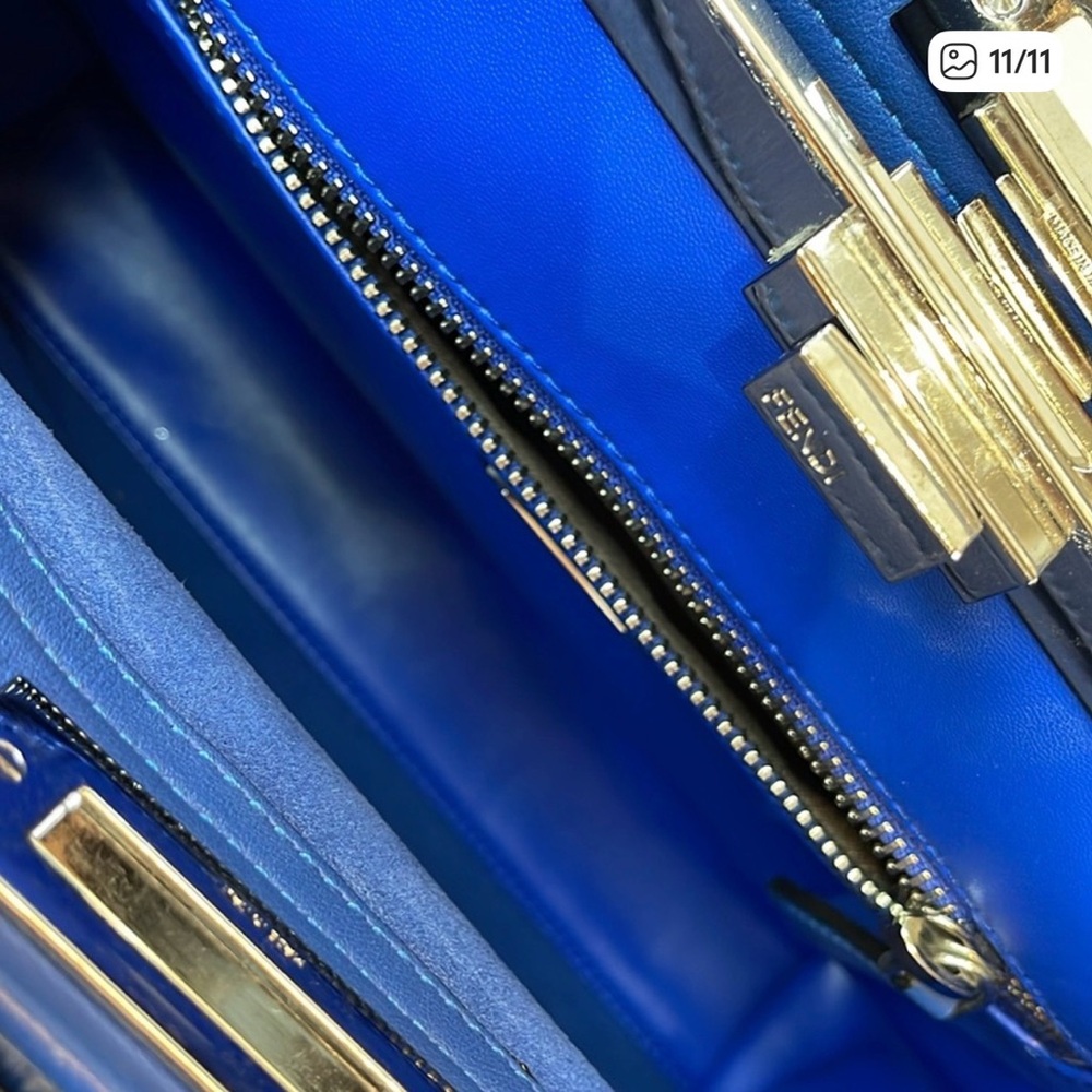 Fendi Peekaboo Cobalt Blue Whipstitch Leather Top Handle Crossbody Bag authentic - Picture 11 of 11